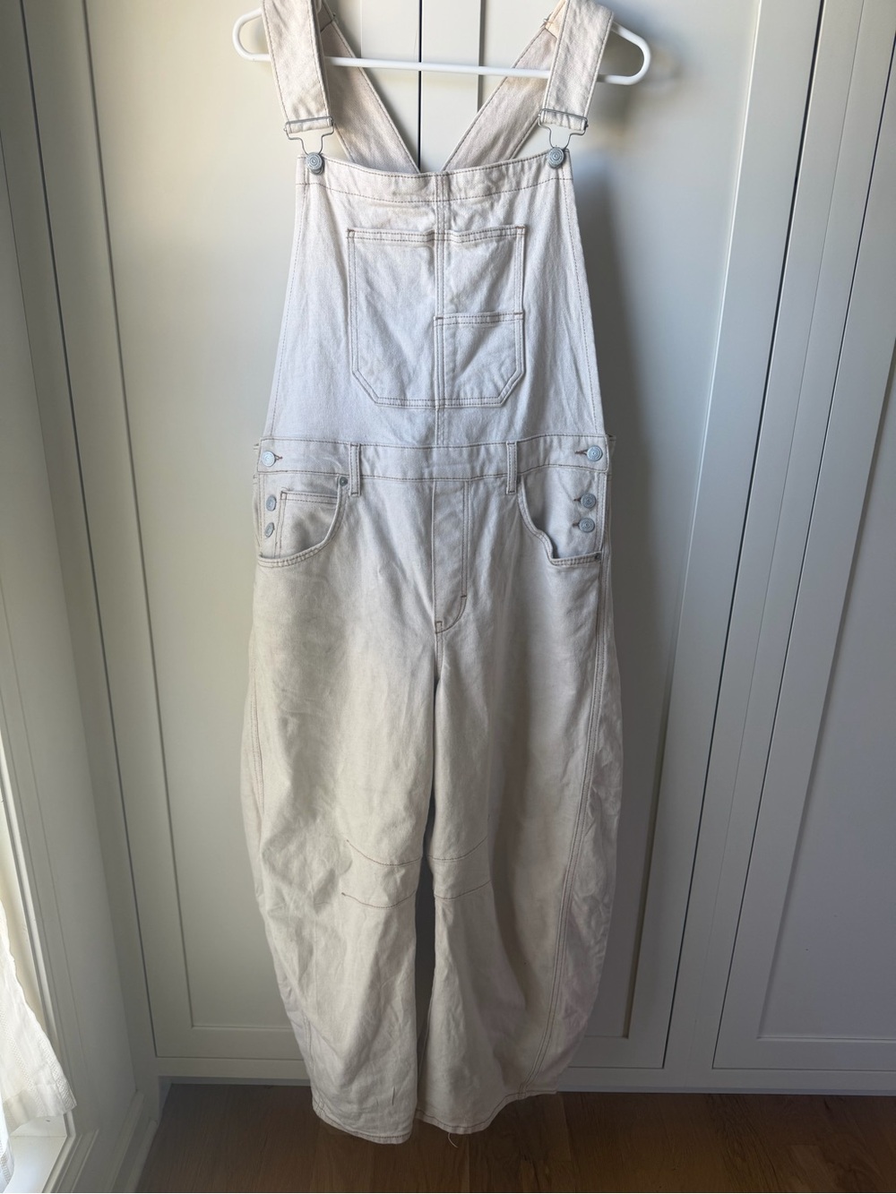 Free People Cream Denim Overalls with Front Bib
